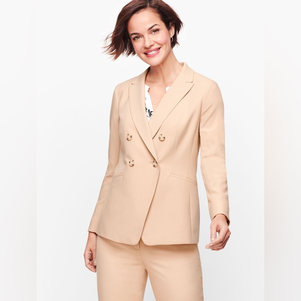 Talbots Beige Luxe Italian Double Weave - Double Breasted Blazer